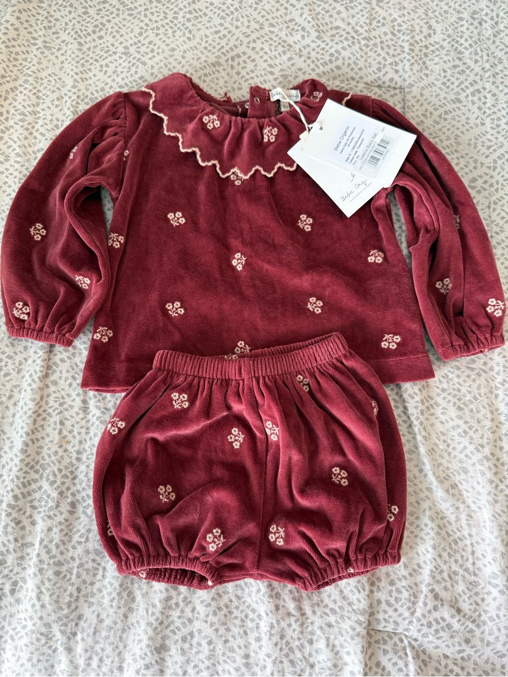 NWT Bebe Organics Valeria rosewood velvet set, 18m
